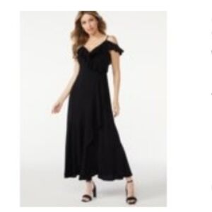 Sofia Vegara Off Shoulder Wrap Elegant Black Ruffle Dress